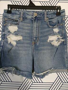 American Eagle Stretch Denim Shorts Distressed Curvy High Rise Shortie